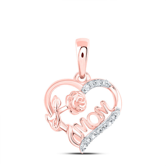 10kt Rose Gold 1/20 Cttw Natural Diamond Mom Heart Pendant
