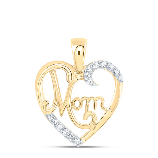 10kt Yellow Gold 1/12 Cttw Natural Diamond Mom Heart Pendant