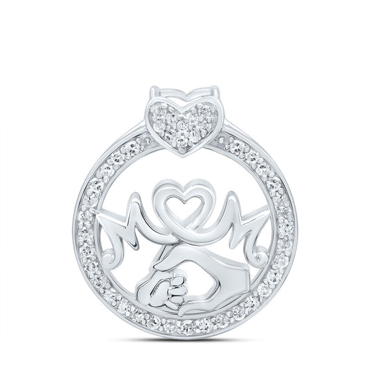 Sterling Silver 1/6 Cttw Natural Diamond Mom Heart Pendant
