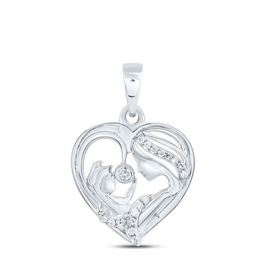 Sterling Silver 1/20 Cttw Natural Diamond Mom Heart Pendant