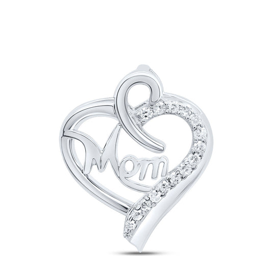 Sterling Silver 1/20 Cttw Natural Diamond Mom Heart Pendant