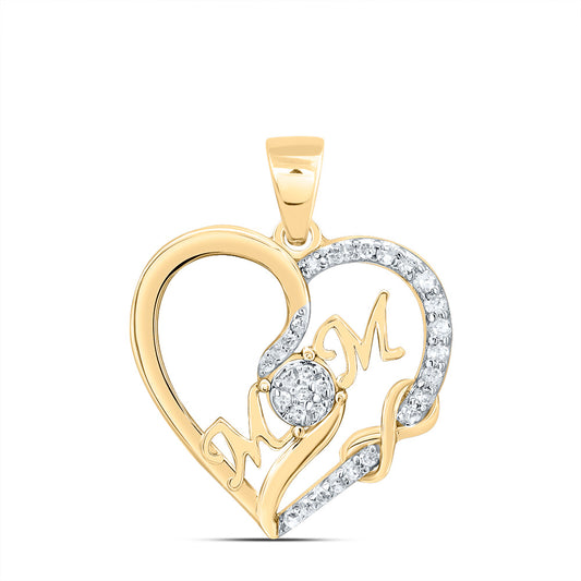 10kt Yellow Gold 1/8 Cttw Natural Diamond Mom Heart Pendant