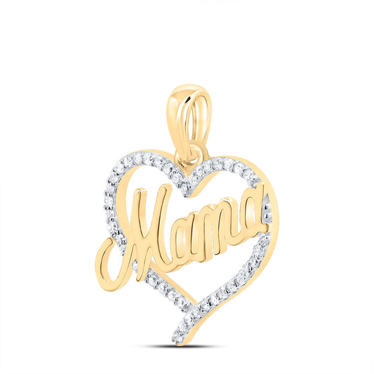 10kt Yellow Gold 1/6 Cttw Natural Diamond Mama Heart Pendant