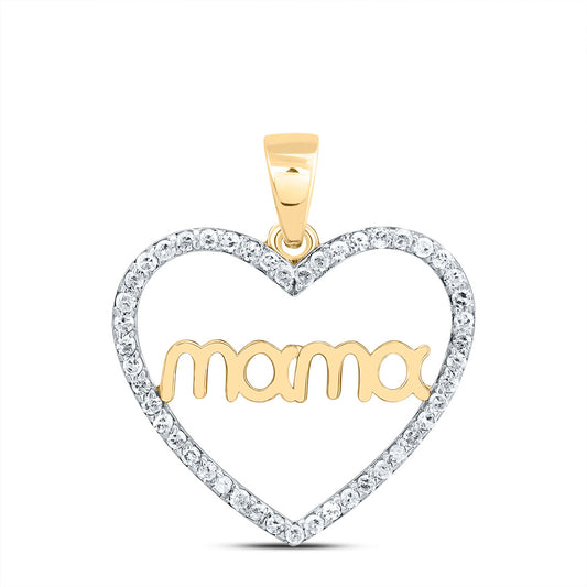 10kt Yellow Gold 1/5 Cttw Natural Diamond " Mama" Heart Pendant