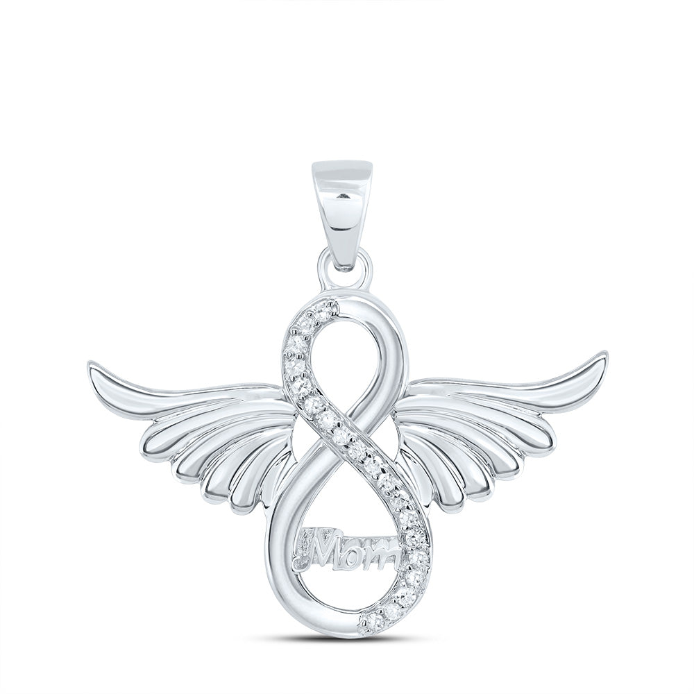 Sterling Silver 1/20 Cttw Diamond " Mom" Infinity Wings Pendant