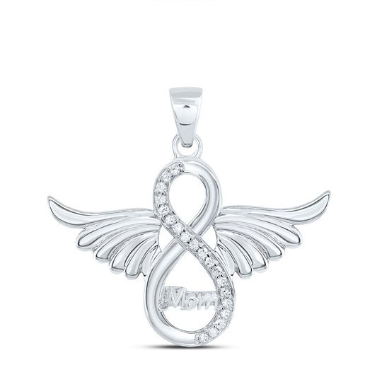 Sterling Silver 1/20 Cttw Diamond " Mom" Infinity Wings Pendant