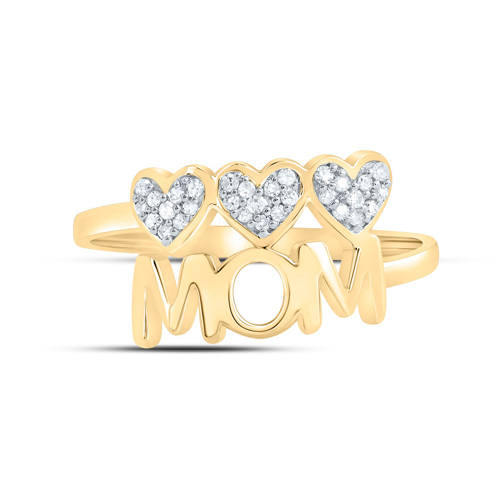 10kt Yellow Gold 1/10 Cttw Natural Diamond Mom Heart Wedding Engagement Anniversary Ring, Women Size: 5-9