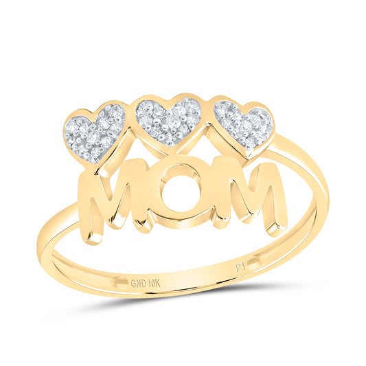 10kt Yellow Gold 1/10 Cttw Natural Diamond Mom Heart Wedding Engagement Anniversary Ring, Women Size: 5-9