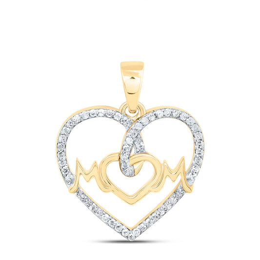 10kt Yellow Gold 1/6 Cttw Natural Diamond " Mom" Heart Pendant
