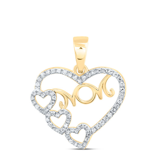 10kt Yellow Or Rose Gold Natural Diamond "mom" Heart Pendant
