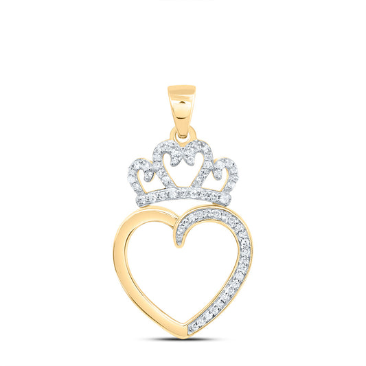 10kt Yellow Gold 1/5 Cttw Natural Diamond Crown Heart Pendant