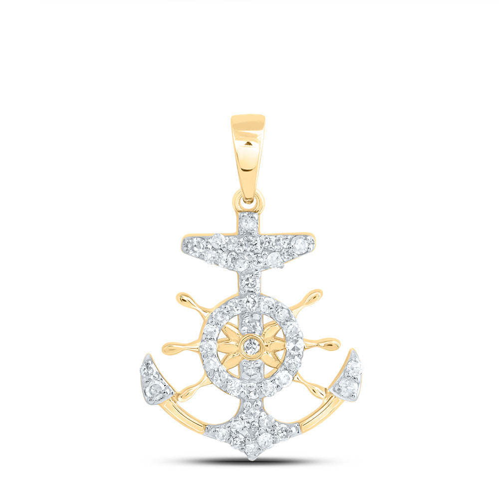 10kt Yellow Gold 1/5 Cttw Diamond Anchor Pendant