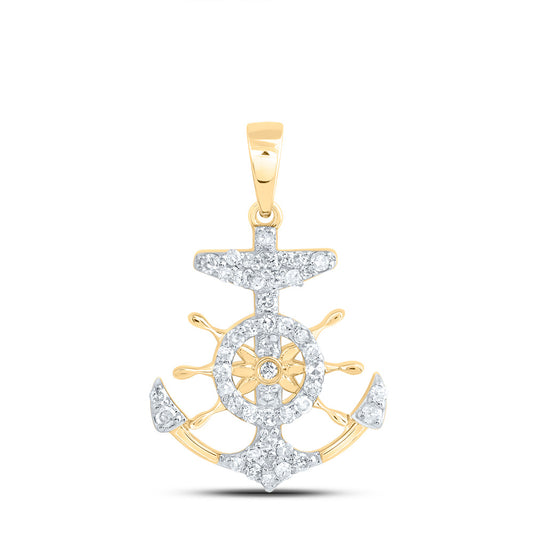 10kt Yellow Gold 1/5 Cttw Diamond Anchor Pendant