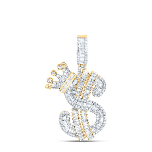 10kt Yellow Gold 1 Cttw Diamond Fashion Crown Dollar Sign Mens Charm