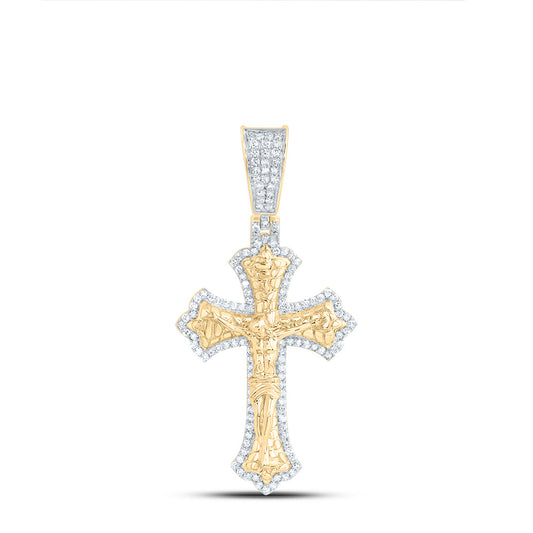 10kt Yellow Gold 3/8 Cttw Diamond Jesus Cross Mens Charm