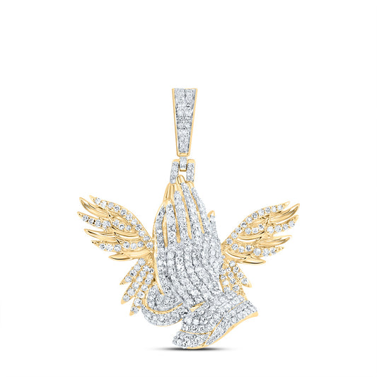 10kt Yellow Gold 1 Cttw Diamond Wings Praying Hand Mens Charm