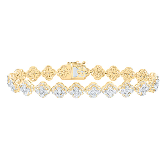 10kt Yellow Gold 1 7/8 Cttw Diamond Clover Ladies Bracelet, Length: 7 Inch