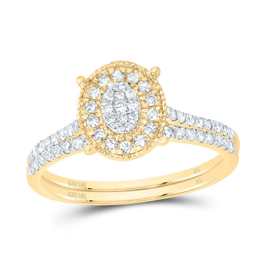 10kt Yellow Gold 3/8 Cttw Diamond Oval Single Halo Wedding Engagement Anniversary Bridal Set, Women Size: 5-9