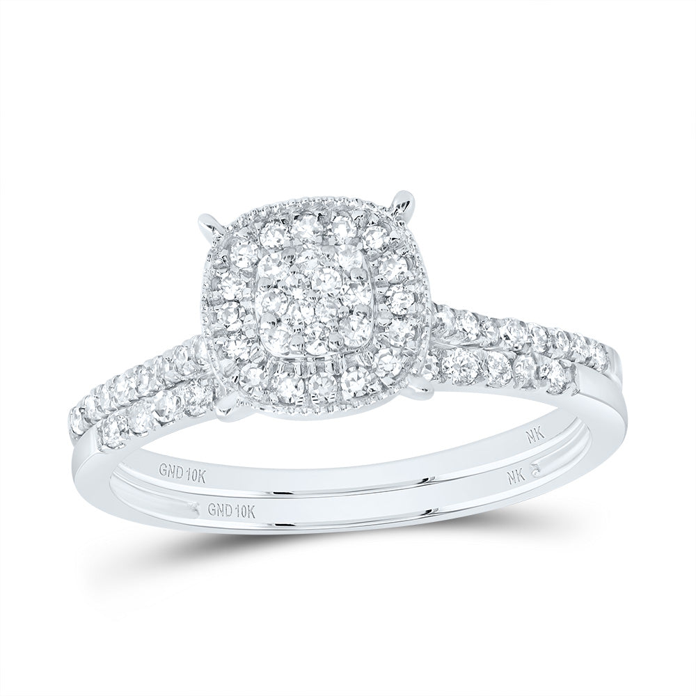 10kt White Gold 3/8 Cttw Diamond Cushion Single Halo Wedding Engagement Anniversary Bridal Set, Women Size: 5-9