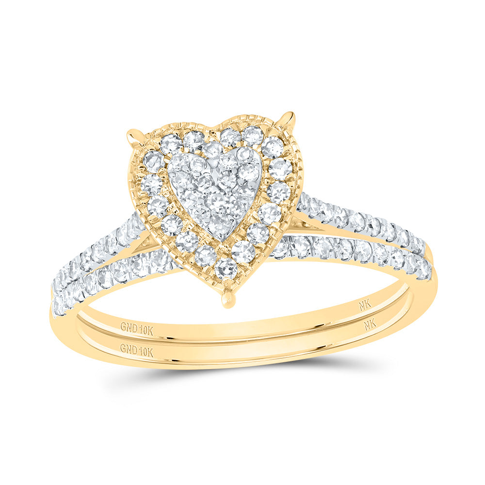 10kt Yellow Gold 3/8 Cttw Diamond Heart Single Halo Wedding Engagement Anniversary Bridal Set, Women Size: 5-9