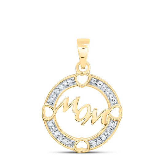 10kt Yellow Gold 1/10 Cttw Natural Diamond " Mom" Heart Pendant