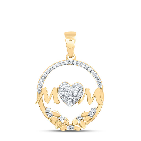 10kt Yellow Or Rose Gold Natural Diamond "mom" Heart Pendant
