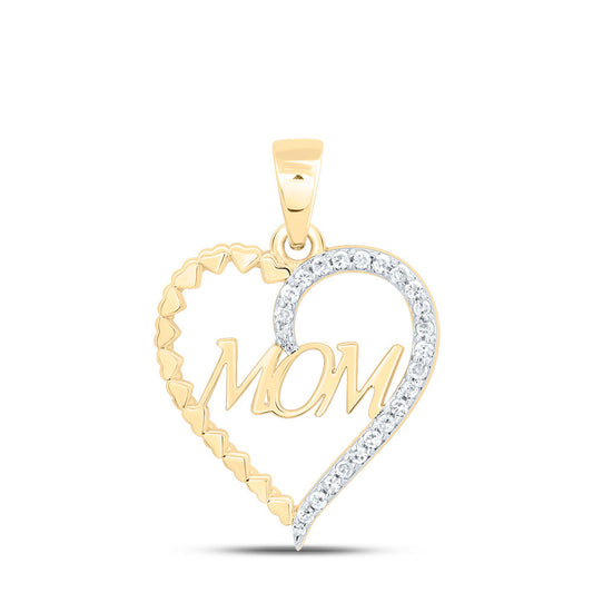 10kt Yellow Or Rose Gold Natural Diamond "mom" Heart Pendant