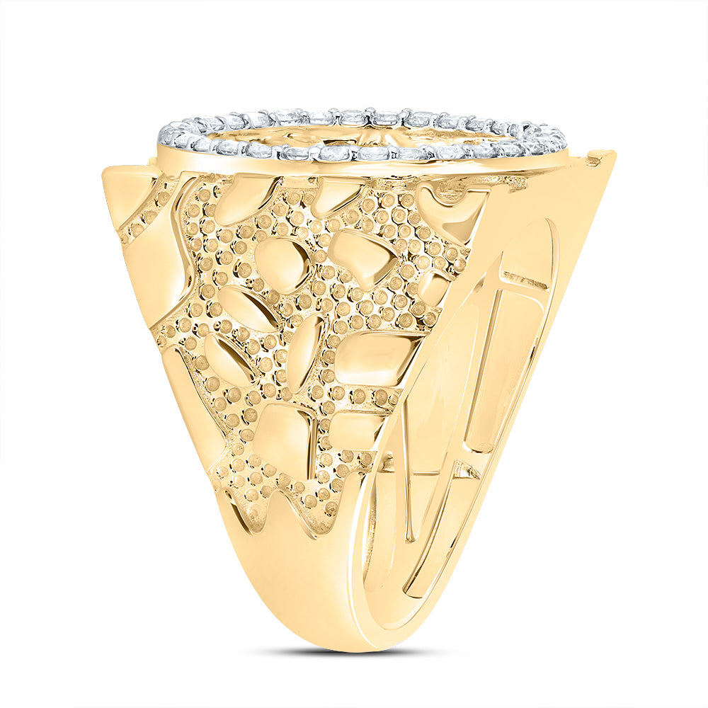 10kt Yellow Gold 5/8 Cttw Diamond Centenario Mens Ring, Men Size: 8-12