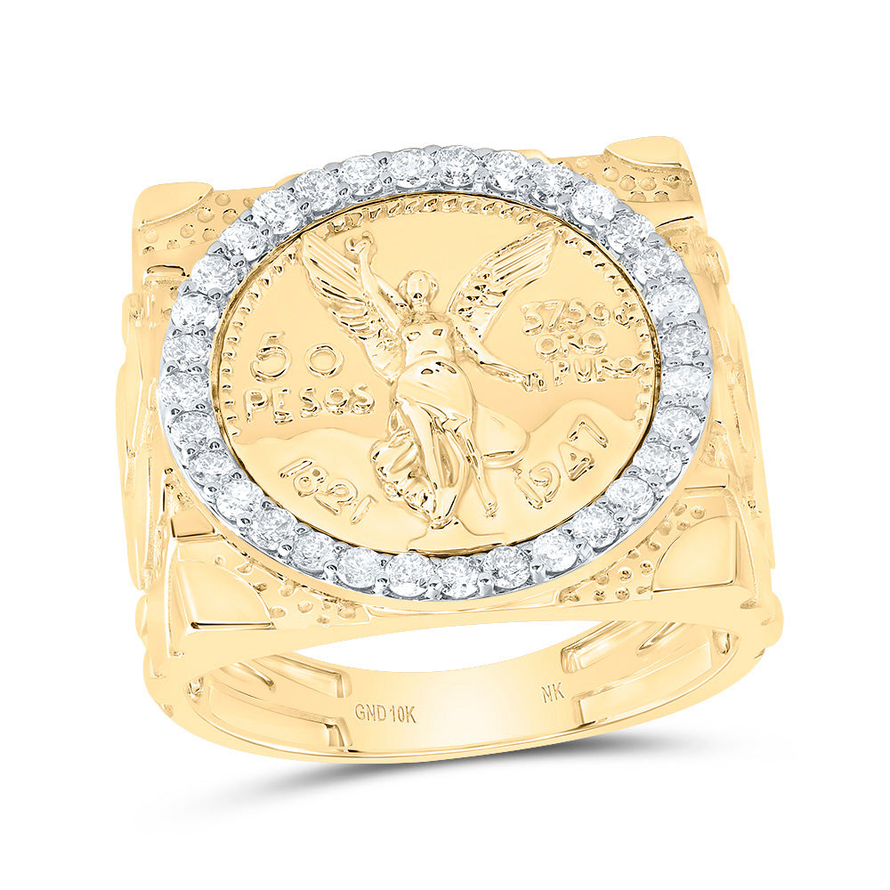 10kt Yellow Gold 5/8 Cttw Diamond Centenario Mens Ring, Men Size: 8-12