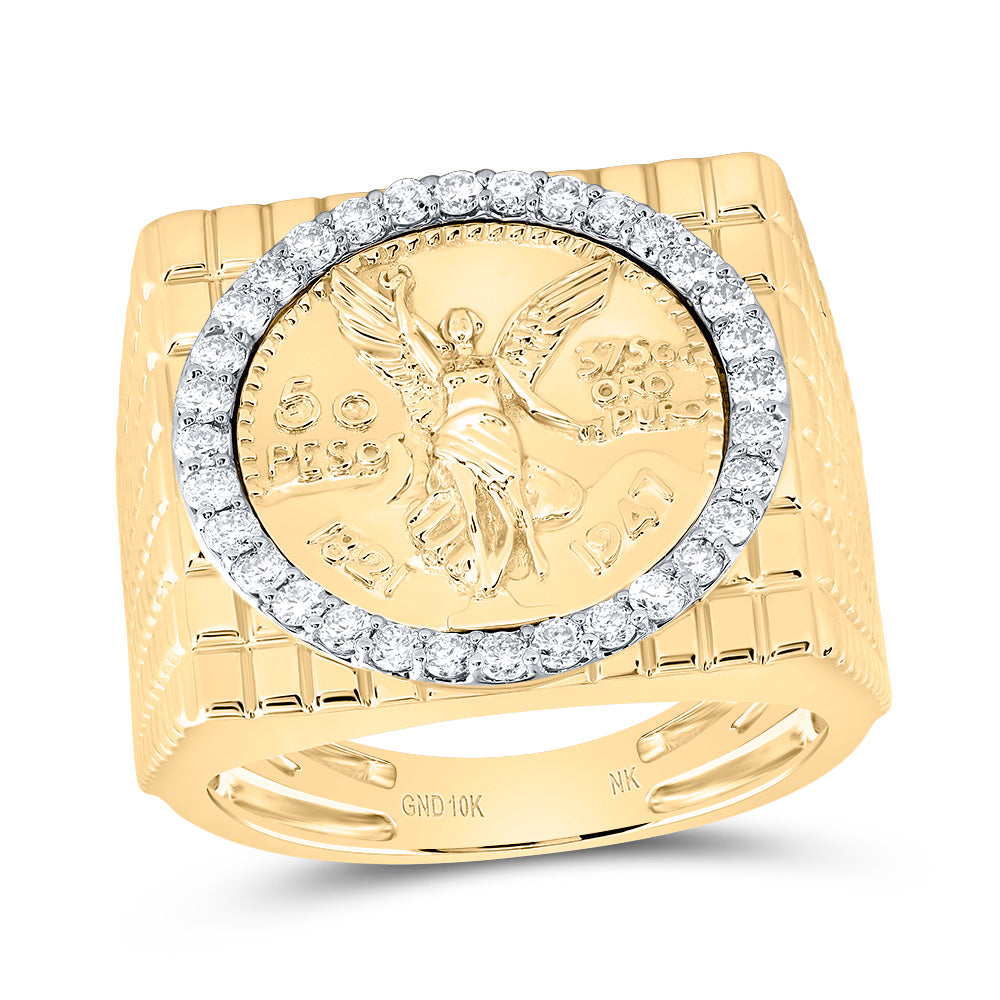 10kt Yellow Gold 5/8 Cttw Diamond Centenario Mens Ring, Men Size: 8-12