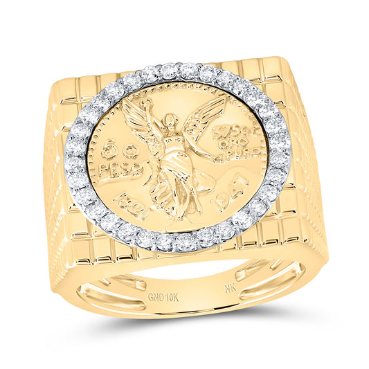 10kt Yellow Gold 5/8 Cttw Diamond Centenario Mens Ring, Men Size: 8-12
