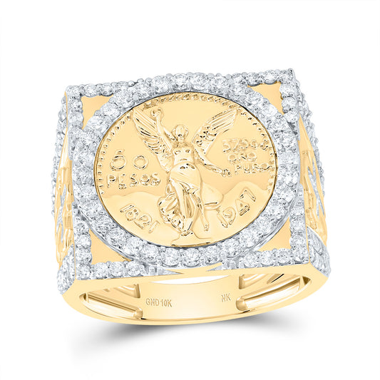 10kt Yellow Gold 1 1/2 Cttw Diamond Centenario Mens Ring, Men Size: 8-12