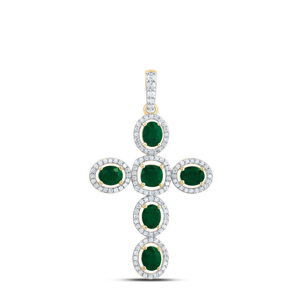 14kt Yellow Or White Gold Diamond and Oval, 4mm Cushion, Natural Gem Cross Pendant