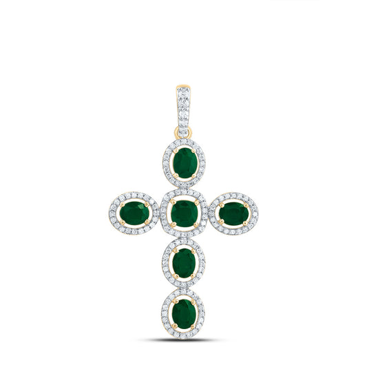 14kt Yellow Or White Gold Diamond and Oval, 4mm Cushion, Natural Gem Cross Pendant