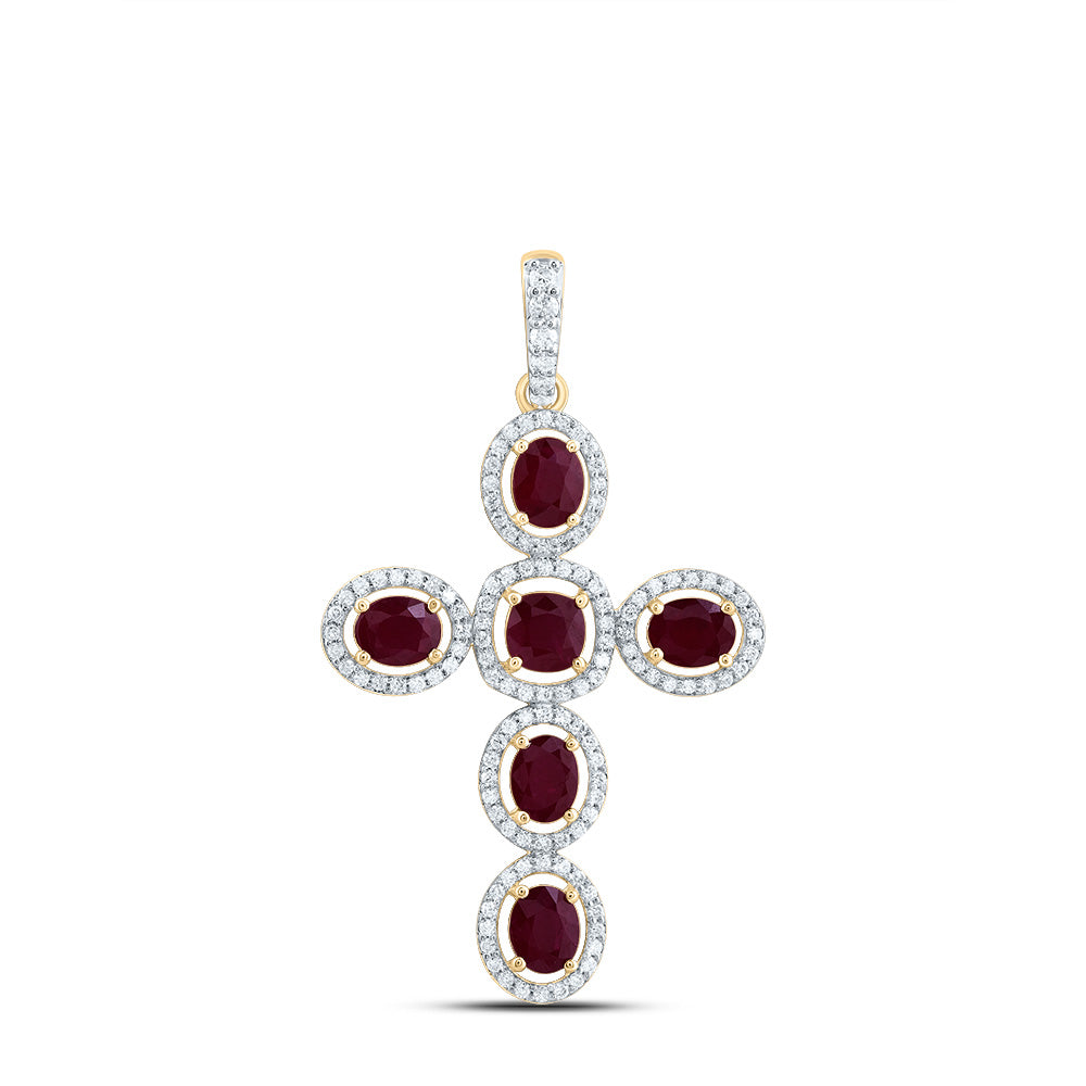 14kt Yellow Or White Gold Diamond and Oval, 4mm Cushion, Natural Gem Cross Pendant