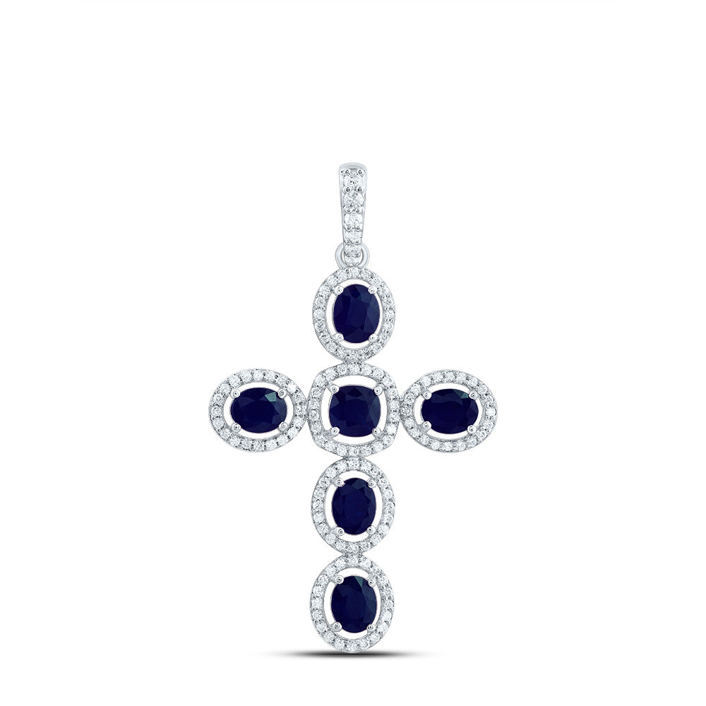 14kt Yellow Or White Gold Diamond and Oval, 4mm Cushion, Natural Gem Cross Pendant