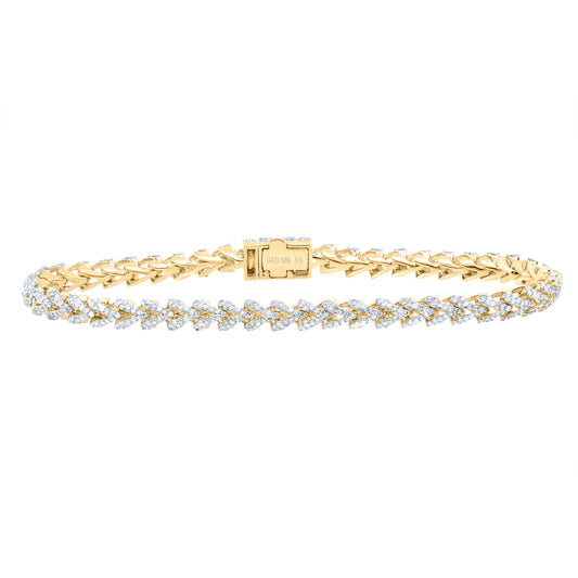 10kt Yellow Gold 2 1/4 Cttw Diamond (5 Mm) Franco Bracelet, Length: 7 Inch