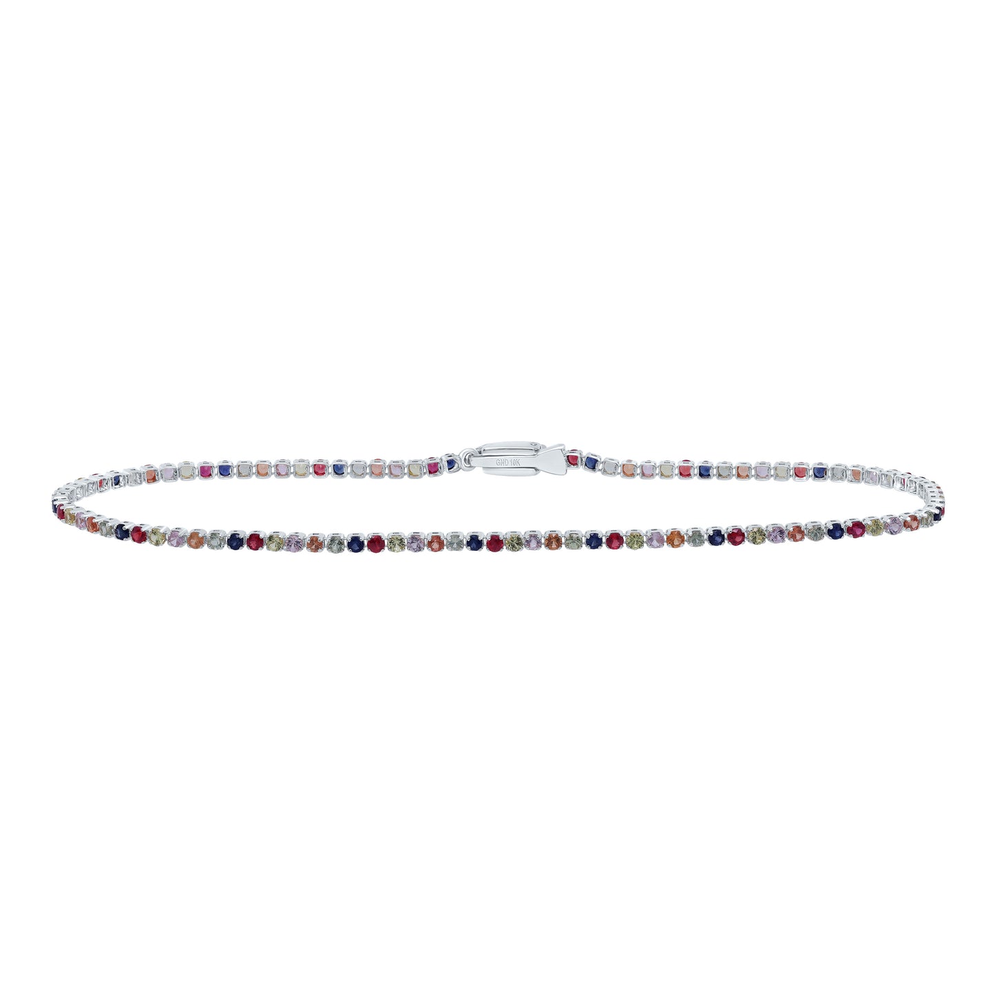 10K White Gold 1 7/8Ctw-Rd-Nat Gem Multi Clr Sapphire Tennis Bracelet (7 Inch)