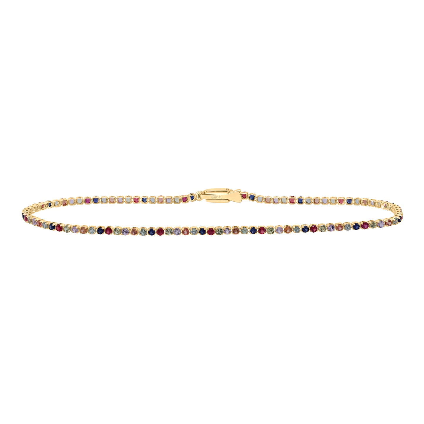 14kt Yellow Gold 1 7/8 Cttw Round Natural Gem Multicolor Sapphire Tennis Bracelet, Length: 7 Inch