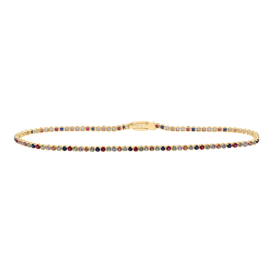 14kt Yellow Gold 1 7/8 Cttw Round Natural Gem Multicolor Sapphire Tennis Bracelet, Length: 7 Inch