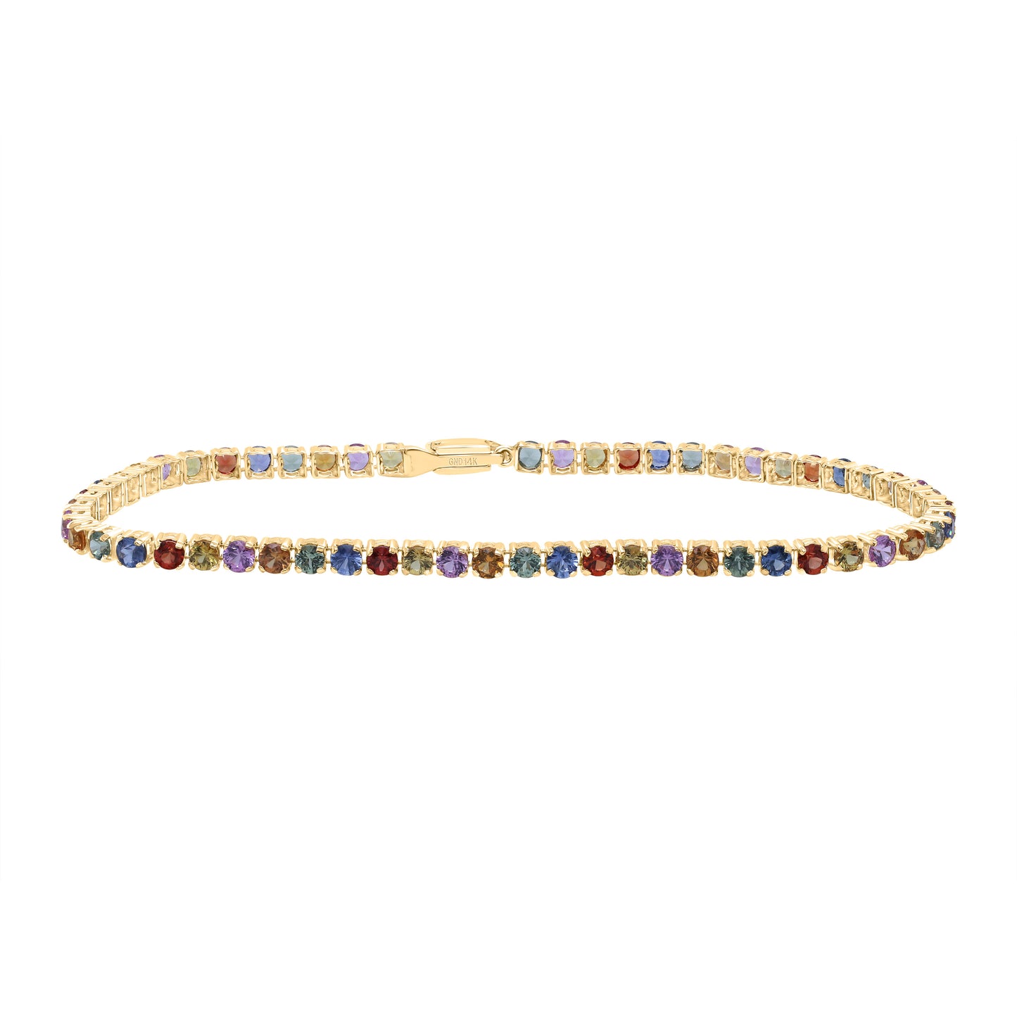 14kt Yellow Gold 6 Cttw Round Natural Gem Multicolor Sapphire Tennis Bracelet, Length: 7 Inch