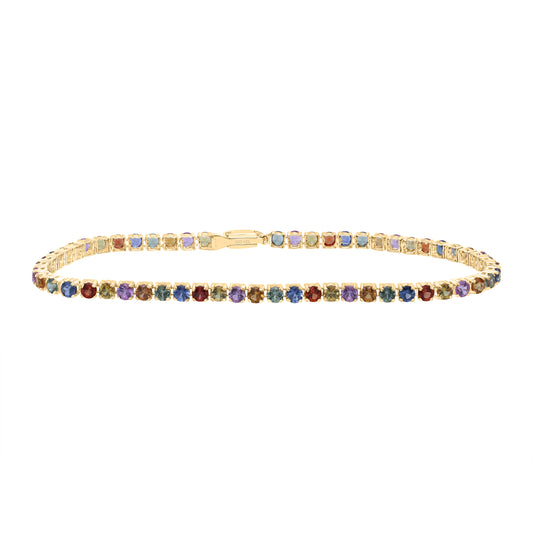 14kt Yellow Gold 6 Cttw Round Natural Gem Multicolor Sapphire Tennis Bracelet, Length: 7 Inch
