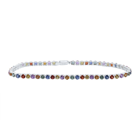 14kt White Gold 6 Cttw Round Natural Gem Multicolor Sapphire Tennis Bracelet, Length: 7 Inch