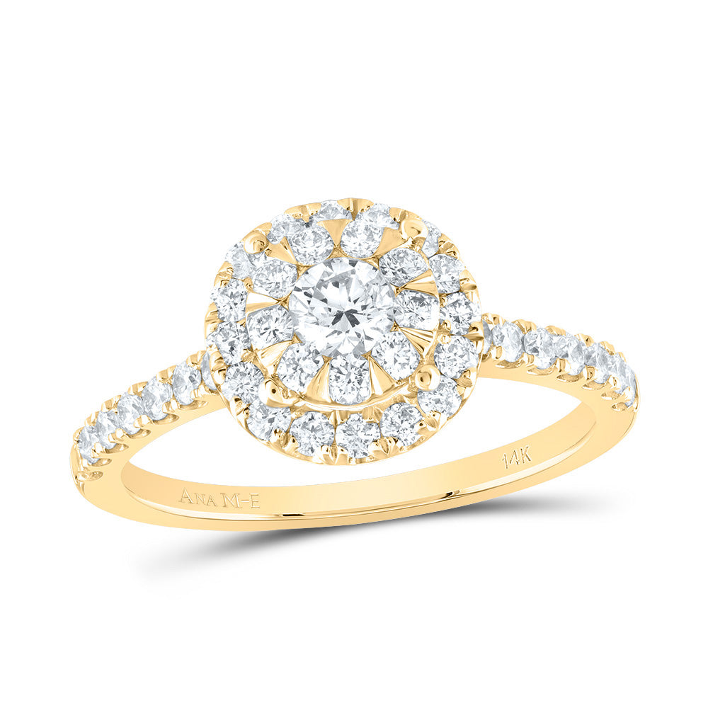 14kt Yellow Gold 7/8 Cttw Diamond Ana M Elite and 1/4ct Round, Round Single Halo Bridal Wedding Engagement Anniversary Ring, Women Size: 5-9