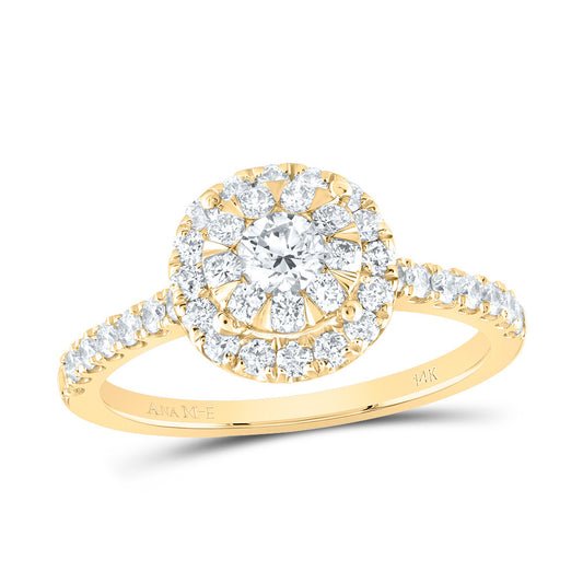 14kt Yellow Gold 7/8 Cttw Diamond Ana M Elite and 1/4ct Round, Round Single Halo Bridal Wedding Engagement Anniversary Ring, Women Size: 5-9