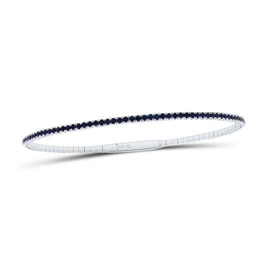 14kt White Gold 2 1/4 Cttw Natural Diamond Round Blue Sapphire Natural Gem Tennis Bangle