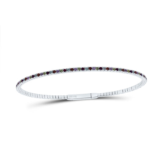14K White Gold 1 7/8Ctw Round Natural Gem Multi Color Sapphire Tennis Bangle