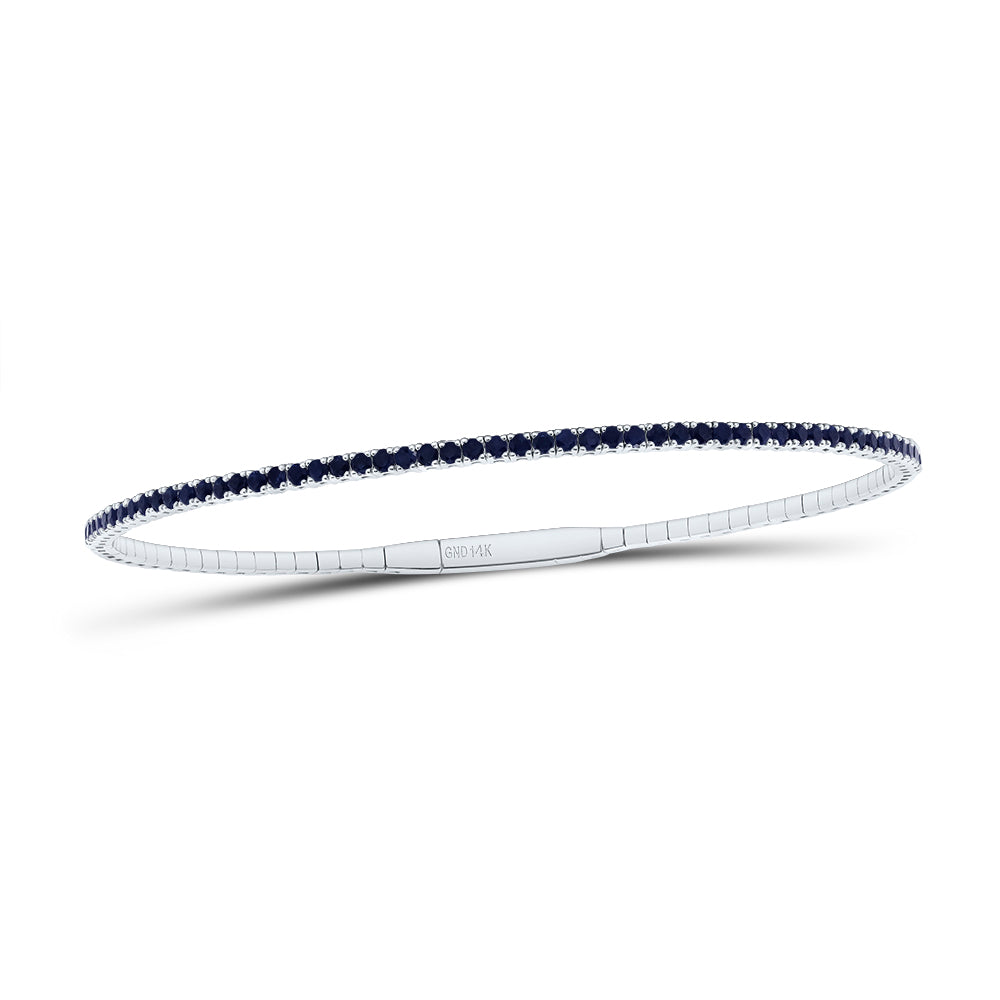 14kt White Gold 1 Cttw Natural Gem Round Blue Sapphire Tennis Bangle