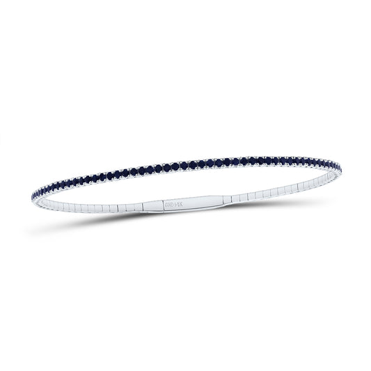 14kt White Gold 1 Cttw Natural Gem Round Blue Sapphire Tennis Bangle
