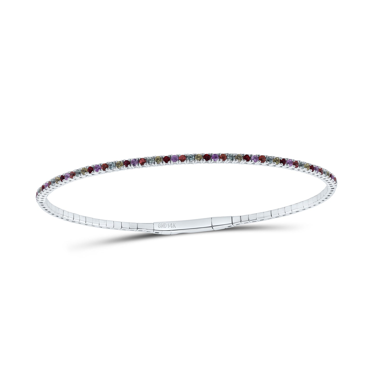 14kt White Gold 1 Cttw Round Natural Gem Multicolor Sapphire Tennis Bangle